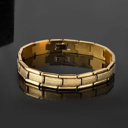 Voylla Men Brass Oxidised Gold-Plated Crownline Link Bracelet-image-51