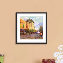 999Store Blue & Mustard City Cotton Canvas Digitally Printed Wall Art-31
