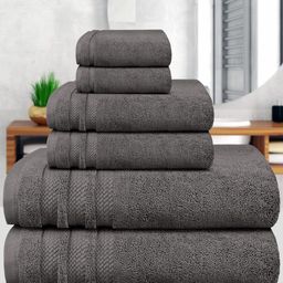 MYTRIDENT Set Of 6 Charcoal Grey Solid 500 GSM Soft  Plush Pure Cotton Towel Set-6