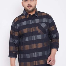 Instafab Plus Men Navy Blue & Brown Regular Fit Checked Plus Size Casual Shirt-picture-5