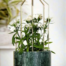 POSH-N-PLUSH Green & Gold-Toned Printed Marble Metal Mesh Planter-9