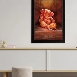 eCraftIndia Brown Lord Ganesha Satin Matt Textured UV Wall Art-image-72
