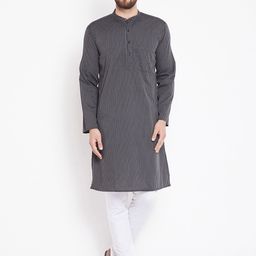 even Men Black Striped Straight Kurta-image-76