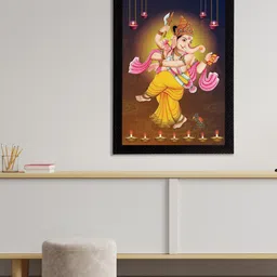 eCraftIndia Blue & Orange Lord Ganesha Satin Matt Texture Framed UV Wall Art Painting-image-49