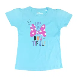 Minnie Girls Blue Printed Round Neck T-shirt-image-48
