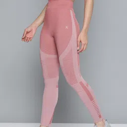 HRX by Hrithik Roshan Women Dusty Pink Skinny Anti-Microbial Self Design Running Seamless Tights-picture-36