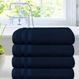 MYTRIDENT Navy Blue Set Of 4 625 GSM Solid Bath Towels-13