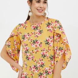 Harpa Women Mustard Printed Styled Back Top-image-92