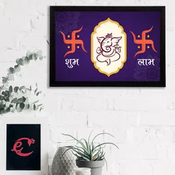 eCraftIndia Purple & Orange Lord Ganesha Satin Matt Textured UV Wall Art-image-50