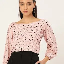 Antheaa Women Dusty Pink & Black Polka Dot Printed Crop Top-picture-5