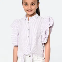 BLANC9 Girls White & Purple Striped Shirt Style Top-picture-28