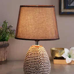 TAYHAA Brown Textured Frustum-Shaped Pierced Ceramic Table Lamp & Shade-image-25
