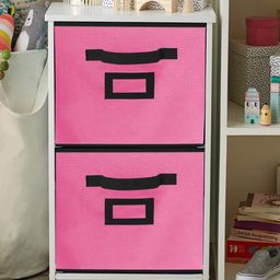 Kuber Industries Set Of 2 Pink Solid Large Foldable Storage Boxes With Handle Replacement Drawer image 4