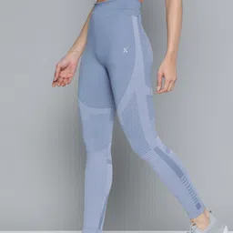 HRX by Hrithik Roshan Women Blue Skinny Fit Anti-Microbial Self Design Running Seamless Tights-picture-34
