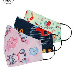 Tossido Kids Pack Of 3 Printed 3-Ply Reusable 100% Cotton Cloth Masks-5