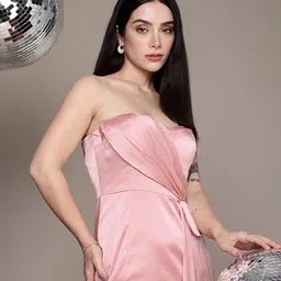 bebe Gathered Satin Finish Bandeau Dress-picture-42