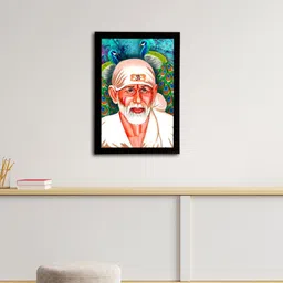 eCraftIndia Off-White & Red Satin Matt Texture Sai Baba UV Wall Art-4
