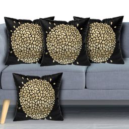 Kuber Industries Black & Gold-Toned Set of 4 Floral Velvet Square Cushion Covers-80
