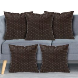 Kuber Industries Brown Set of 5 Geometric Velvet Square Cushion Covers-100