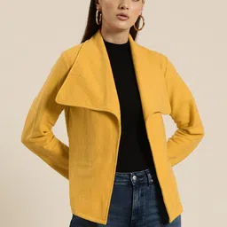 Qurvii Women Solid Fleece Open Front Overcoat-9