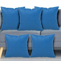 Kuber Industries Set Of 5 Blue & Gold-Toned Geometric Velvet Square Cushion Covers-87