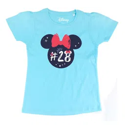 Minnie Girls Blue Printed Round Neck T-shirt-image-99
