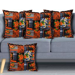 Kuber Industries Set Of 4 Black & Orange Abstract Square Cushion Covers-92