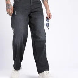 glitchez Men Grunge Vibe Baggy Loose Fit Mildly Distressed Light Fade Jeans-image-99