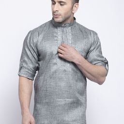 Klotthe Men Grey Yoke Design Thread Work Kurta-picture-28