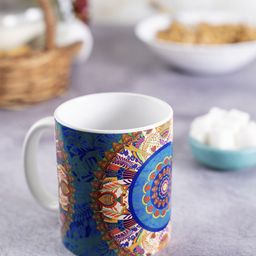 KOLOROBIA Blue & Orange Printed Ceramic Egyptian Tranquility Classic Mug-35