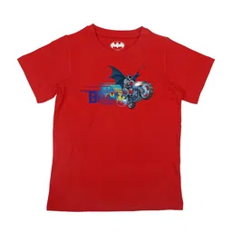 Batman Boys Red Batman Printed Pure Cotton T-shirt-image-74
