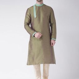 DEYANN Men Olive Green Woven Design Straight Kurta-image-70