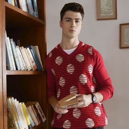 Anouk Men Red & White Self-Design Pullover-25