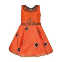 Wish Karo Girls Orange Embellished Satin Silk Fit and Flare Dress-image-98
