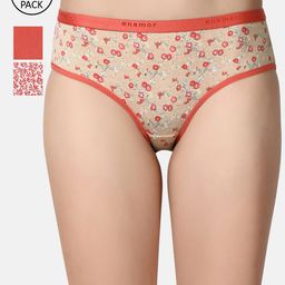Enamor Women Pack of 3 Assorted Mid Waist Full Coverage Cotton Antimicrobial Briefs-CR02-1
