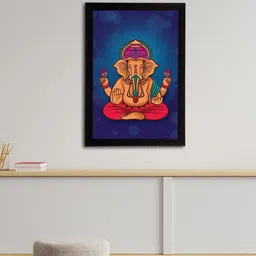 eCraftIndia Blue & Orange Lord Ganesha Satin Matt Textured UV Wall Painting-picture-11