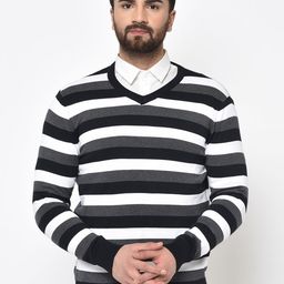ARMISTO Men Black & White Striped Pullover Sweater-image-73