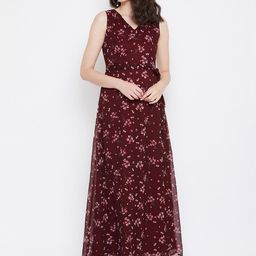 La Zoire Women Maroon Floral Printed Maxi Dress-image-30