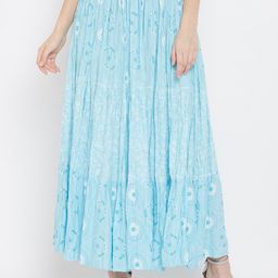 Clora Creation Women Blue & White Printed Flared Maxi Skirt-41