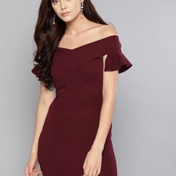 Veni Vidi Vici Women Burgundy Solid Bodycon Dress-image-57