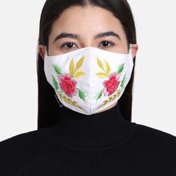 Anekaant Women White & Pink Embroidered 3-Ply Reusable Outdoor Face Mask-image-84