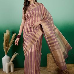 KALINI Striped Zari Organza Banarasi Saree-image-75