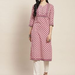 Rain & Rainbow Women Ethnic Motifs Printed Sequin Work Pure Cotton Kurta-picture-22