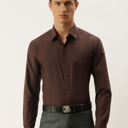 English Navy Men Brown Slim Fit Solid Formal Shirt-image-90