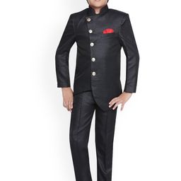 Jeetethnics Boys Black Solid Coat with Trousers-image-30