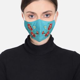 Anekaant Women Blue & Red Embroidered 3-Ply Reusable Outdoor Face Mask-54