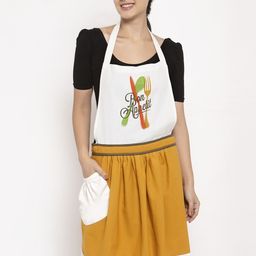 BLANC9 Unisex Mustard Yellow & White Printed Apron-35