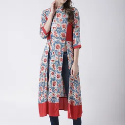 DODO & MOA Women Blue & Red Printed Straight Kurta-image-67