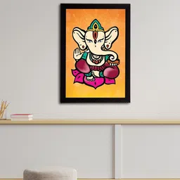 eCraftIndia Orange & Beige Lord Ganesha Satin Matt Textured UV Wall Painting-image-45
