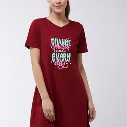 Miss Chase Maroon Printed Sleep Shirt-image-53